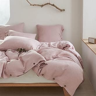 Simple&Opulence 100% Linen Duvet Cover Set 3pcs with Coconut Button Closure Natural French Washed Flax Solid Color Soft Breathable Farmhouse Bedding - Blush Pink, Queen Size