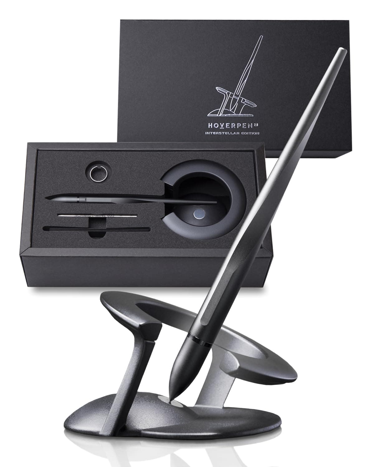 Hoverpen Interstellar Edition - Futuristic Luxury Pen Made With Aerospace Alloys, Desk Aesthetic, Free Spinning Executive Pen, Gifts for Men & Women (Space Black)