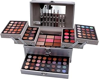 Pure Vie All-in-One Holiday Gift Surprise Makeup Set Essential Starter Bundle Include Eyeshadow Palette Lipstick Concealer Blush Mascara Eyeliner Face Powder Lipgloss Brush - Full Makeup Kit for Women