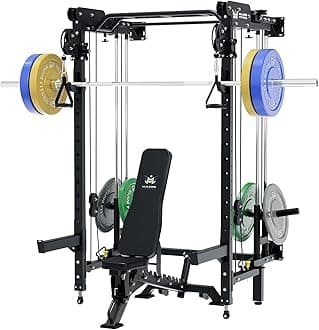 MAJOR FITNESS F35 Folding Power Rack 4-in-1 Home Gym with Cable Pulley System, Multi-Grip Pull-Up Bar, Landmine, 80+ Exercises Space-Saving Gym Equipment Easy Folding for Small Spaces