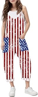 RAISEVERNJumpsuits for Girls Casual Sleeveless Loose Spaghetti Strap Summer Rompers Long Pants with Pockets