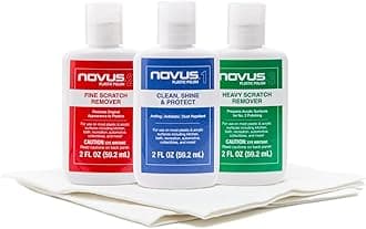 NOVUS-PK1-2 | Plastic Clean & Shine #1, Fine Scratch Remover #2, Heavy Scratch Remover #3 and Polish Mates Pack | 2 Ounce Bottles