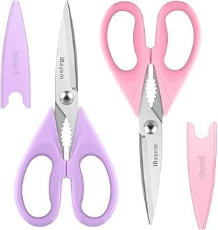 iBayam Kitchen Scissors, Purple Kitchen Utensils Accessories, All Purpose Heavy Duty Meat Scissors, Poultry Shears, Dishwasher Safe, Stainless Steel, 2-Pack, Pastel Pink, Soft Purple