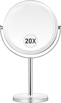 MIYADIVA 20X Magnifying makeup mirror, Double Sided 1X & 20X magnifying mirror on stand, Magnifying mirror 20x, Tabletop Magnified Vanity Mirror with 360°Rotation for Bathroom or Bedroom, 32x20cm
