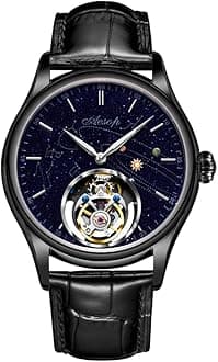 Tourbillon Mechanical Men Watches Skeleton Tourbillon Movement Hand Wind Analog Wristwatches Blue Sandstone Starry Sky Dial Sapphire Business Luxury Watch with Leather Strap 7049