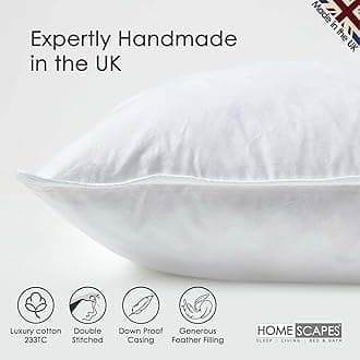 HOMESCAPES 2 Pack Luxury Duck Feather Cushion Inserts 30cm x 30cm (12 x 12”) Perfect Bounce Back and Down-Proof Cover Generously Filled Inner Pads Filler, Hypoallergenic RDS Certified Machine Washable