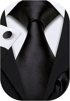 Plain Men Silk Ties Extra Long Satin Necktie for Wedding Business Handkerchief Cufflinks Set Solid Colors