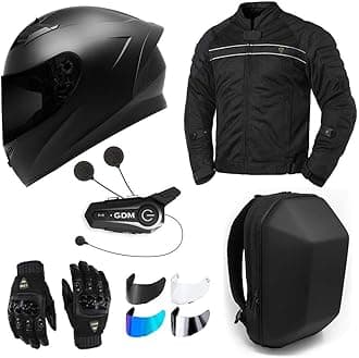Motorcycle Protective Gear Bundle (Premium Connect) - Helmet, Jacket, Gloves, Shields, Backpack, Bluetooth Intercom