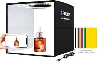 Puluz Photo Studio Box, Mini Folding Lightbox Led Ring Light Portable Photography Shooting Tent Box Kit 12 Colors Backdrops Usb For Phones Dslr Camera (9.8 X 9.8 Inch)