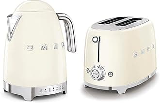 Smeg 50’s Style Retro Range Breakfast Set, 1.7L 3000W Variable Temperature Kettle and Multi-Functional Control 2-Slice 950W Toaster, Cream, KLF04CRUK/ TSF01CRUK