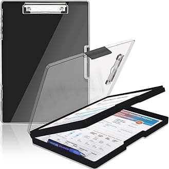 Clipboard with Storage,Heavy Duty Clip Boards 8.5x11 with 2 Storage Case,Clear Visible Panel Storage Clipboards,Side Opening Nursing Clipboard Folder for Office Supplies-Black