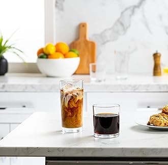 Le'raze Everyday Drinking Glasses Set of 8 Drinkware Hurricane Glasses, Kitchen Glasses for Cocktail, Iced Coffee, Beer, Ice Tea, Wine, Whiskey, Water, 4 Tall Glass Cups & 4 Short Dof Drinking Glass