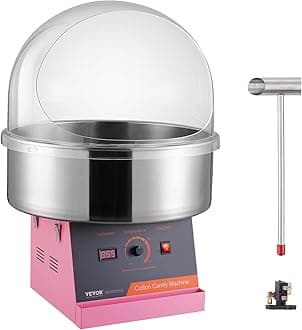 VEVOR 1000W Electric Candy Floss Machine Commercial Candy Floss Machine with Pink Lid, Stainless Steel Bowl, Sugar Spoon, for Making Sweets Parties Birthdays Kids