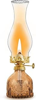 Oil Lamps for Indoor Use -11''×3'' Brown Vintage Kerosene Lamp Crimped Top Chimney Beautifully Carved Oil Lamp for Home Tabletop Emergency Lighting Decor Oil Lamp Props