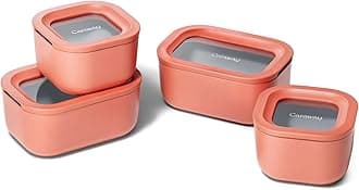 Caraway Mini Food Storage 11pc Set - Glass Storage Containers for Food - Non-Toxic Ceramic-Coated Glass - Air Release Technology - Compact & Stackable Design - Perracotta