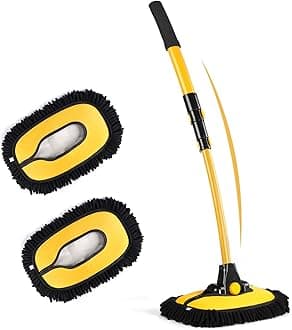 innhom 15° Curve Car Wash Brush,Telescopic Car Cleaning Brush, Microfibre Mop, Upgraded Aluminum Alloy Car Wash Brush Long Handle for Cars RV SUV Truck (Yellow( Mop and 2 Head))