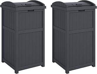 Suncast 2 Pack Trash Hideaway Refuse Container, Stylish Resin Outdoor Garbage Bin with Latching Lid, 30 to 33 Gallon Capacity, Cyberspace