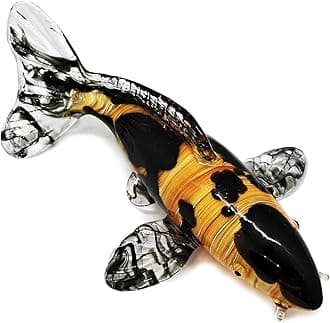 WitnyStore Tiny 5" Yellow Black Koi Fancy Carp Fish Figurine - Miniature Hand Blown Painted Glass Aquatic Animal Colorful Freshwater Ornamental Fishes Crystal Decorative Collectible Figure Décor Gifts