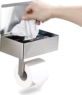Day Moon Designs Toilet Paper Holder w/Shelf, Flushable Wipes Dispenser & Storage Fits Any Bathroom, Keep Your Wet Wipes Hidden, Stainless Steel Wall Mount Organizer, Brushed Nickel, Large (L-BN)