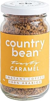 Country Bean Caramel Instant Coffee Powder 50 G | 100% Arabica, Freeze-dried, Flavoured coffee | No Added Sugar | Makes 25 Cups