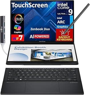 Zenbook Duo ux8406 AI Powered 2-in-1 Laptop 14.0" Touchscreen OLED 3K 120Hz Display (Intel Ultra 9-285H, 32GB LPDDR5X, 4TB PCIe SSD, Active Pen, Backlit KB, Win 11 Pro) w/DKZ USB Port Expander