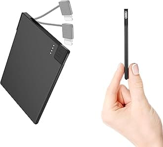 Auskang Slim Power Bank with Built-in Cable 2500mAh, Lightweight Battery Bank and Thinnest Portable Phone Charger - Credit Card Size, Compatible with iPhone Series (excluding iPhone 15 series)
