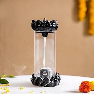 Nestasia Shivling Incense Holder | Backflow Smoke Fountain Design & Comes with 1 Pack of Incense Cones | Perfect for Home Decor, Meditation and Gifting, Black, Transparent, Religious