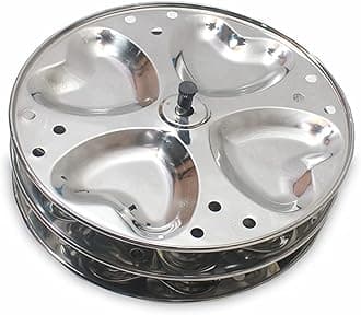 LUXURIA Diamond MINI IDLI, Idli, Idiyappam, Pure Stainless Steel Plate Set (Medium Heart Shape Plate, 3)