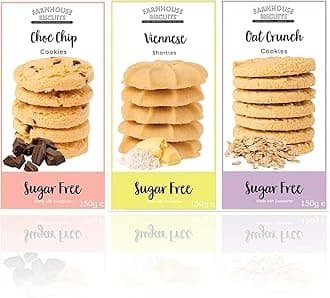 Farmhouse Sugar Free Multipack Cookies | Pack of 3 Biscuits Bundle | Available for Gifts & Hampers | Diabetic Friendly Biscuits for Friends & Family | Chocolate Chip, Viennese Shorties, Oat Crunch