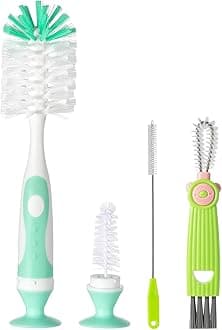 4-in-1 Baby Bottle Brush Set, Bottle Brush Cleaner, Bottle Cleaner Brush Set, Including Nylon Bottle Brush, Bottle Cap Brush, Straw Brush, Nipple Brush, BPA-Free (Green)