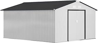 Outsunny Outdoor Storage Shed, Garden Tool Metal Shed with Foundation Kit, Double Lockable Door, Air Vents and Sloping Roof, for Backyard, Patio, Lawn