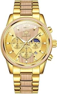 Men Watch Blue Gold Analog Quartz Stainless Steel Waterproof Luminous Date Luxury Casual Watch