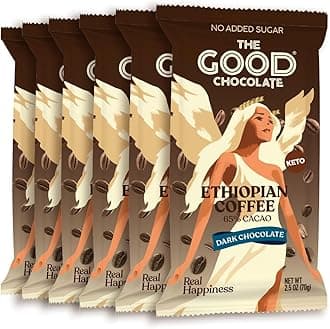 THE GOOD CHOCOLATE – Coffee Dark Chocolate Bars with Zero Sugar & Lower Net Carbs – Keto Chocolate Bar with Lower Calories, All Natural and Non-GMO Keto Snacks, 2.5 oz (6 Bars Value Pack)