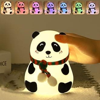 Panda Light Night Lamp For Kids Soft Silicone 7-Color LED Nightlight | Rechargeable & BPA-Free | Cute Bedroom Decor & Gift For Sister, Toddlers, Teens & Valentine's Day,Black & White