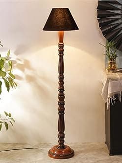 Black Cotton conical Wooden Floor lamp -55