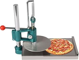 Pizza Dough Press Machine, Commercial Pizza Pastry Press Machine w/Dual Plates, Stainless-Steel Pizza Press w/ 0.2" Thick Disc, Kitchen Dough Pastry Manual Press Machine w/Cast Iron Base (7.9Inch)