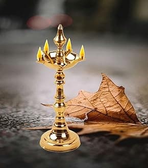 SOLINO Brass Kerala Oil/Ghee Diya,Deepak,Lamp Designer Long Diyas for Home/Office,Pooja Room,Pancharti kuthu vilakku or Annam vilakku,Diya for Puja,Decoration, Aarti,Diwali.Gold Color Pack of (1)