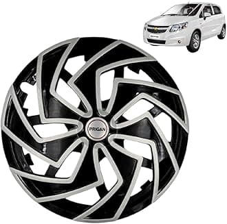 PRIGAN Wheel Cover for Chevrolet SAIL U-VA 14 Inch Black Silver Wheel Cap (Available in 13,14 Inch) (Set of 4 Pcs) (Press Fitting) Model- Spider BS-14