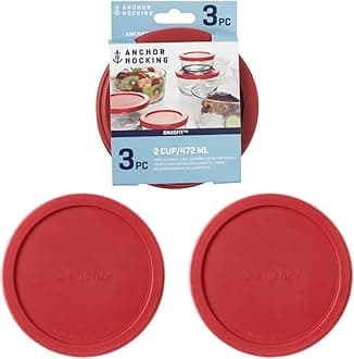 Anchor Hocking Improved 30% Stronger Replacement Lid 2 Cup / 472 ml / 0.5 qt, Set of 3 lids, red Round