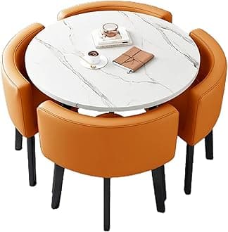 Office Reception Room Club Table and Chair Set, Reception Table and Chair Combination, Negotiation Table Sales Office Shops Meetings Small Round Tables (Orange,Polyurethane)