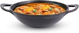 The Indus Valley Pre-Seasoned Cast Iron Kadai with Curve Handles | Very Small, 20.3Cm/8Inch, 1.4Ltr, 1.5Kg | Naturally Nonstick, 100% Pure & Toxin-Free, No Chemical Coating, Black , 1 piece