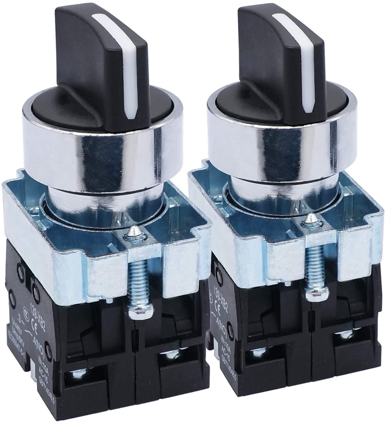 Taiss 2Pcs 22mm Selector Switch 2 NO 3 Positions Maintained Latching Rotary Selector Switch 440V 10A XB2-20X/31-HB2-BD33