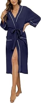HEARTNICE Womens Cotton Robe, Soft Kimono Spa Knit Long Bathrobe Lightweight Loungewear