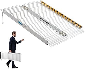 MOTORHOT 3ft Portable Wheelchair Ramp, 600 lbs Capacity Non-Slip Aluminum Folding Handicap Threshold Ramp for Home Steps Scooter, Suitable 3-9 inch Step, 28in Wide