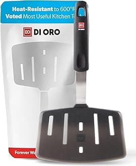 DI ORO Designer Series Wide Slotted Turner Spatula - Features 600F Heat-Resistant No-Melt Rubber Spatula Handle and Blade - Silicone for Cooking or Baking - Dishwasher Safe