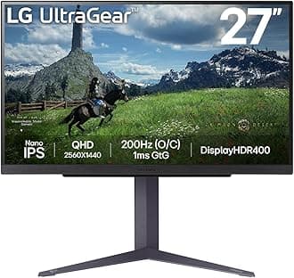 UltraGear Gaming Monitor 27GS85Q, 27 inch, 1440p, 200Hz Overclocked, 1ms Response Time, IPS Panel, NVIDIA G-Sync compatible & AMD FreeSync, Smart Energy Saving, DisplayPort, HDMI