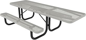 COATEDOUTDOORFURNITURE Heavy-Duty Portable ADA-Compliant Outdoor Picnic Table, Expanded Metal Patio Dining Furniture Made in America (8ft Rectangular, One-Side Handicap, Grey)