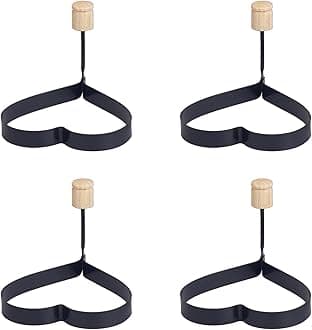 HIC Kitchen Non-Stick Egg and Pancake Cooking Rings, Heart Shaped, Non-Stick Carbon Steel; PFOA and BPA Free, Set of 4