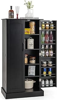 TANGZON Kitchen Cupboard, Kitchen Pantry Cabinet with Doors & Adjustable Shelves, Space Saving Larder Storage Cupboard Organiser for Dining Room Living Room Entryway (Black, 60 x 40 x 120cm)