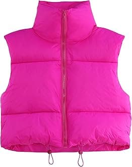 CULACCINO Women's Winter Cropped Puffer Vest Crop Jackets For Women Full Zip Stand Collar Padded Lightweight Outwear Vest